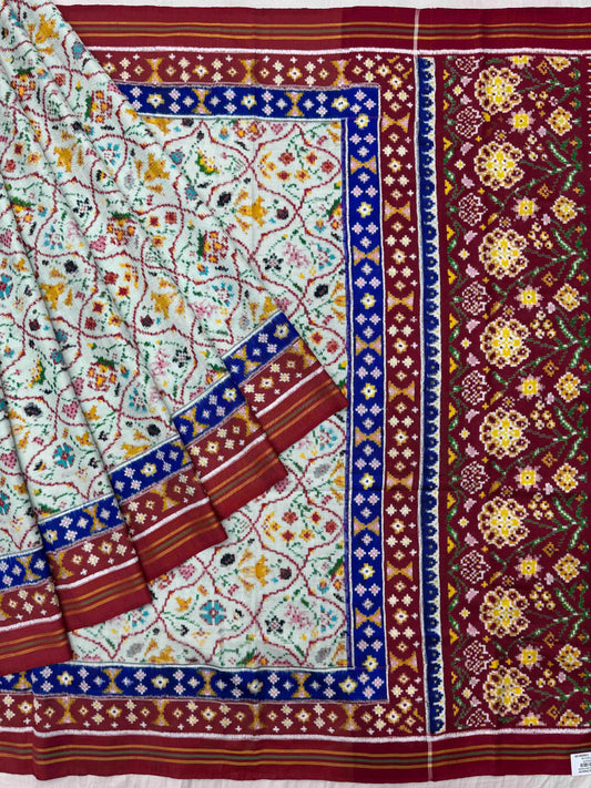 Maroon & offwhite floral patan Patola