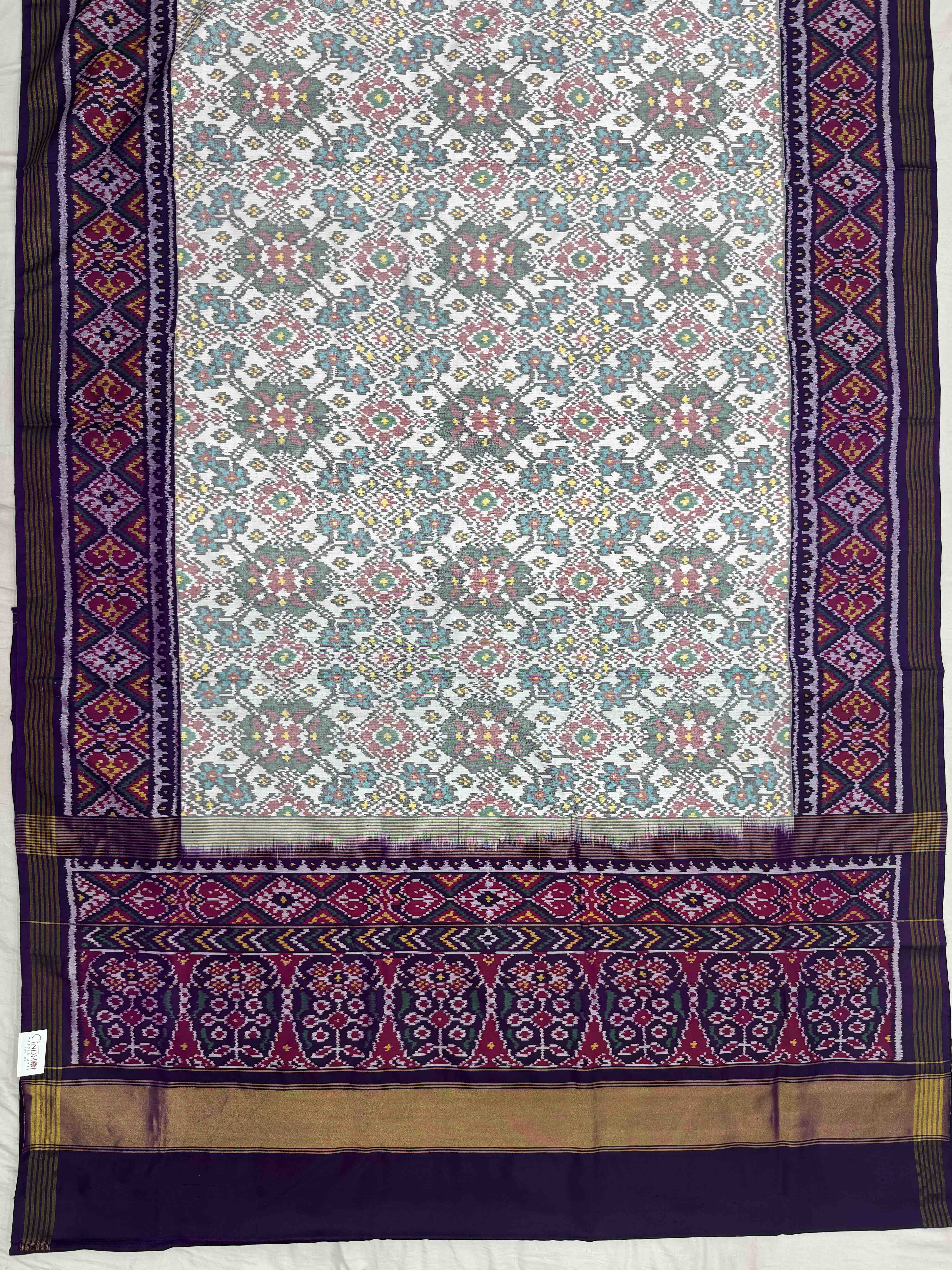 Purple & white navratan Patola Saree