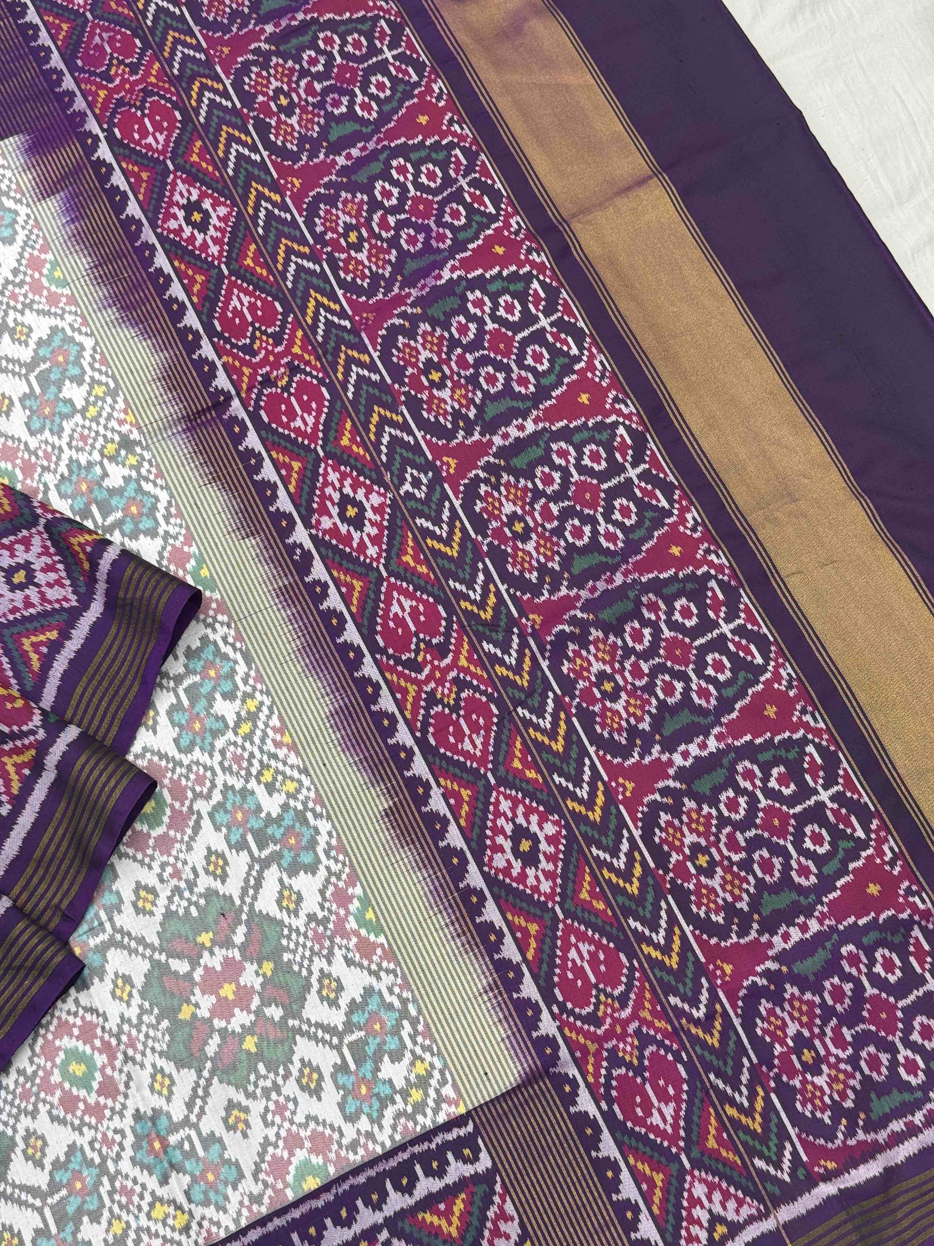 Purple & white navratan Patola Saree
