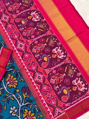 Pink & peacock creeper Design Patola Saree