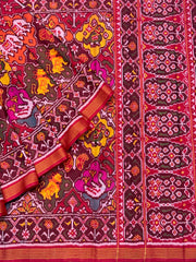 Maroon with multicolour multimotifs Patola