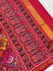 Maroon with multicolour multimotifs Patola