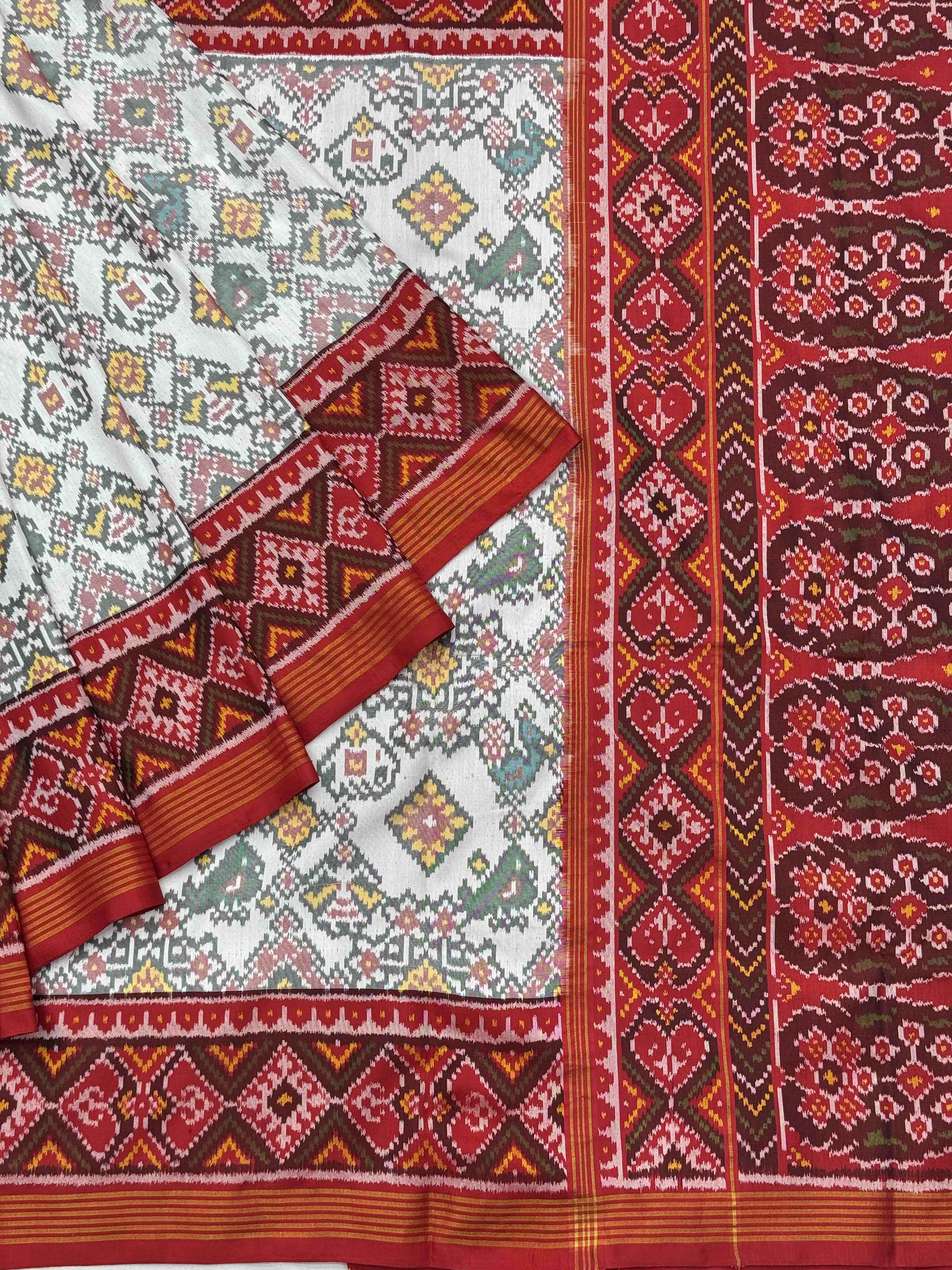 Red & white narikunj navratan Patola Saree