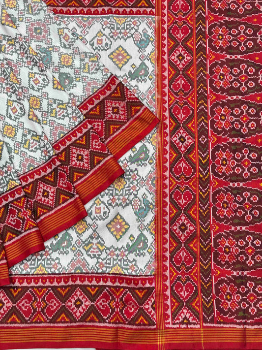 Red & white narikunj navratan Patola Saree
