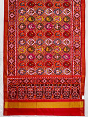 Red with multicolour figures in circle Patola Saree