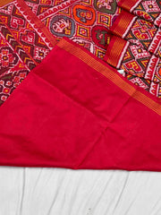 Red with multicolour figures in circle Patola Saree