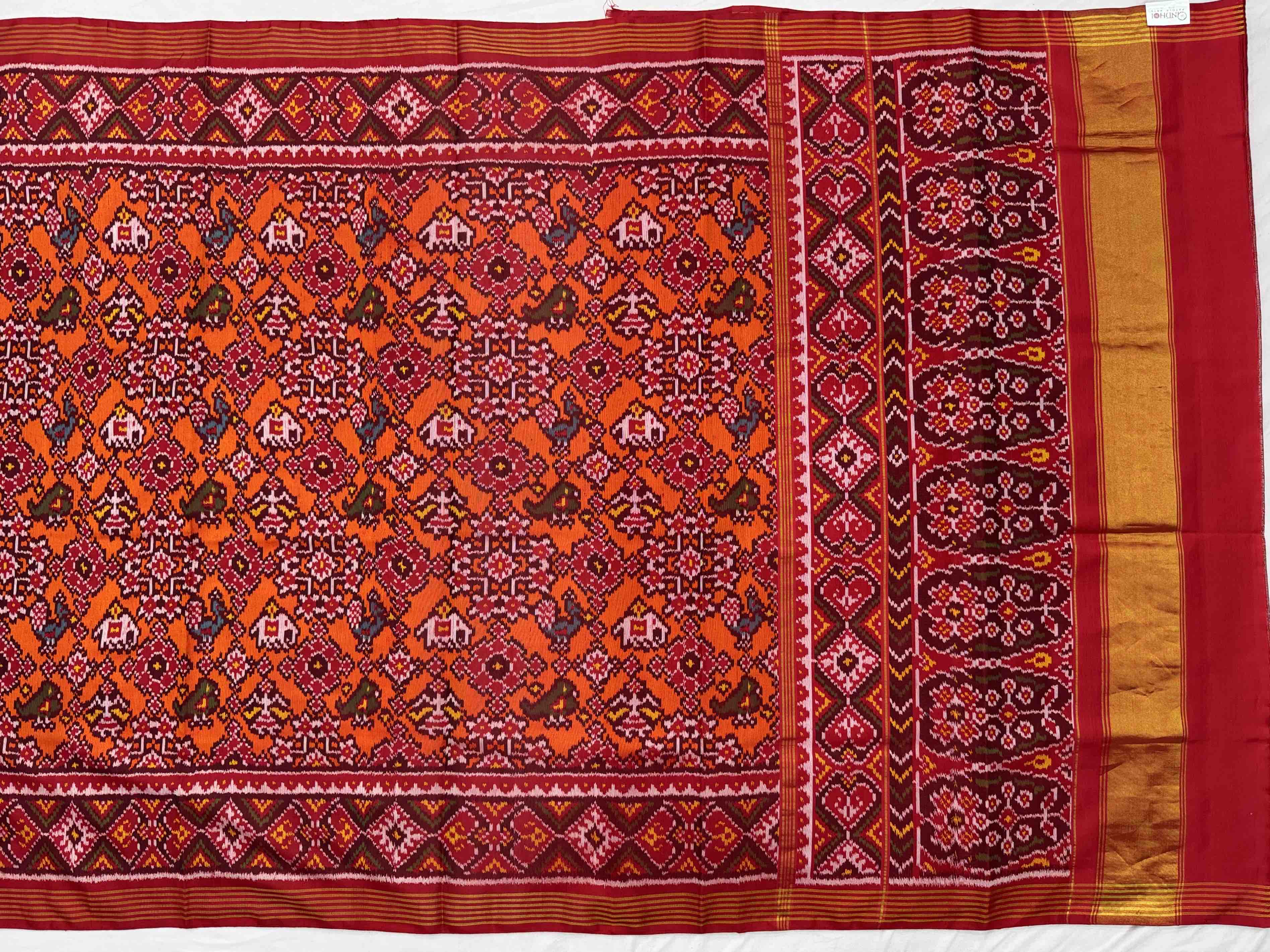 Red & orange narikunj navratan Patola Saree