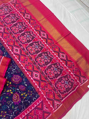 Pink & Blue floral Patola Saree