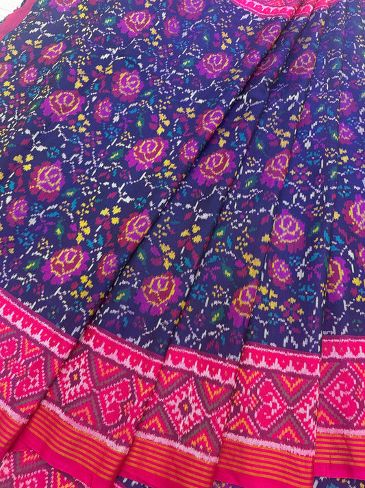 Pink & Blue floral Patola Saree