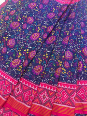 Pink & Blue floral Patola Saree