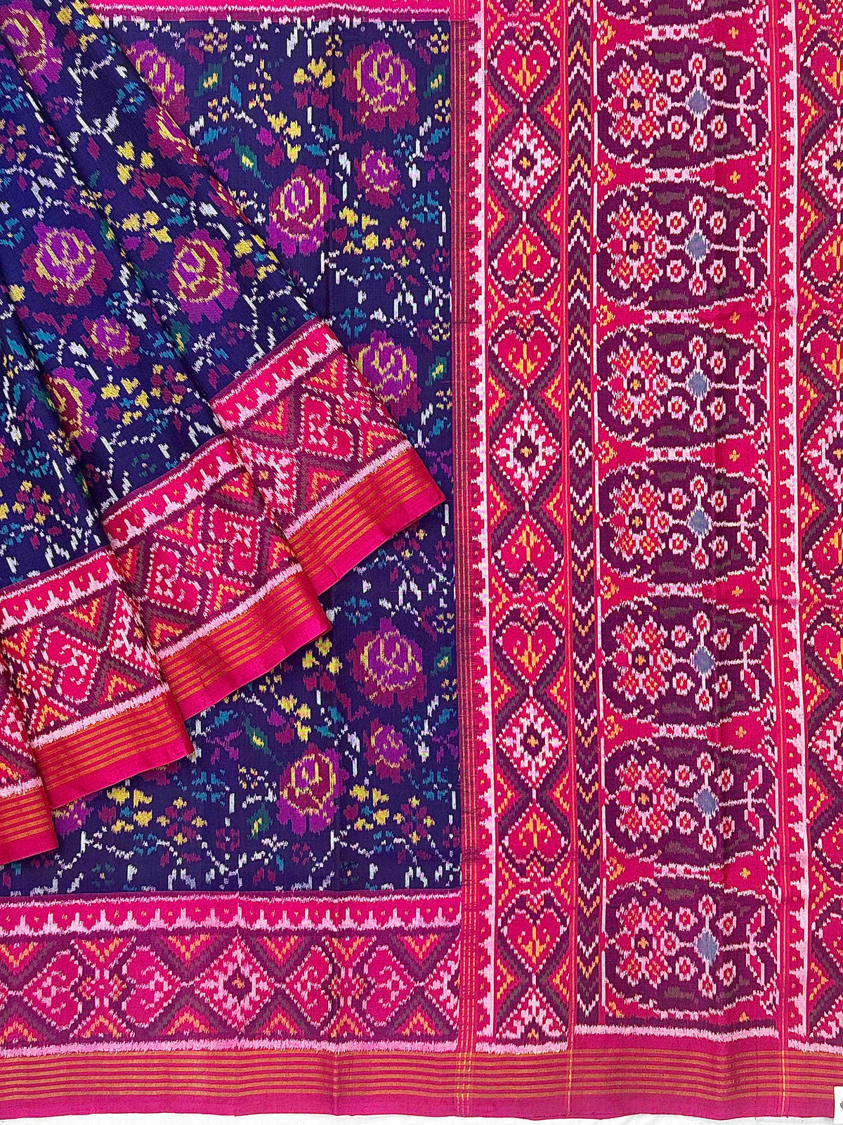 Pink & Blue floral Patola Saree