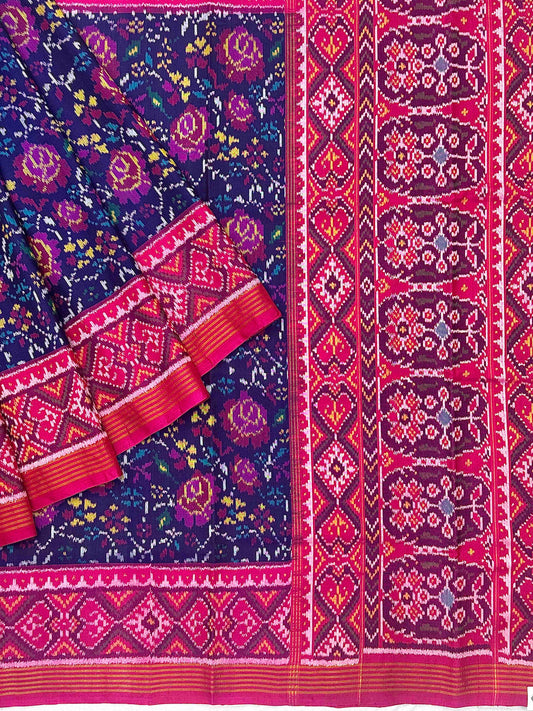 Pink & Blue floral Patola Saree