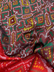 Red with green brown ManekChawk Patola Saree