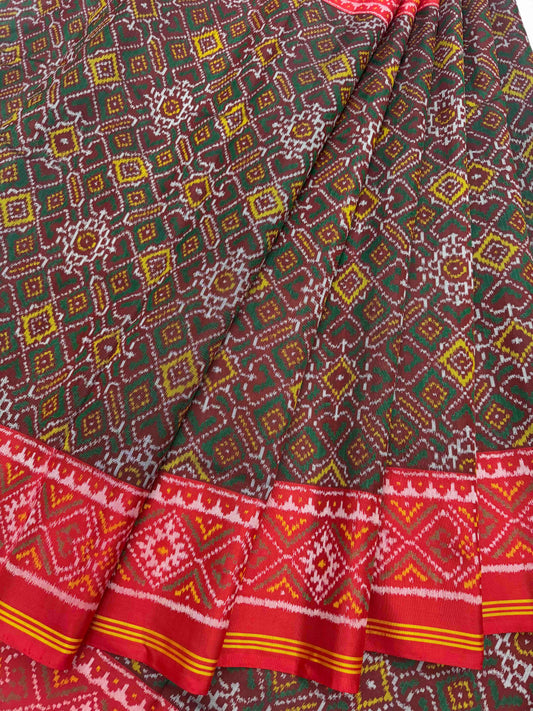 Red with green brown ManekChawk Patola Saree