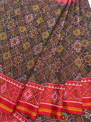Red with green brown ManekChawk Patola Saree