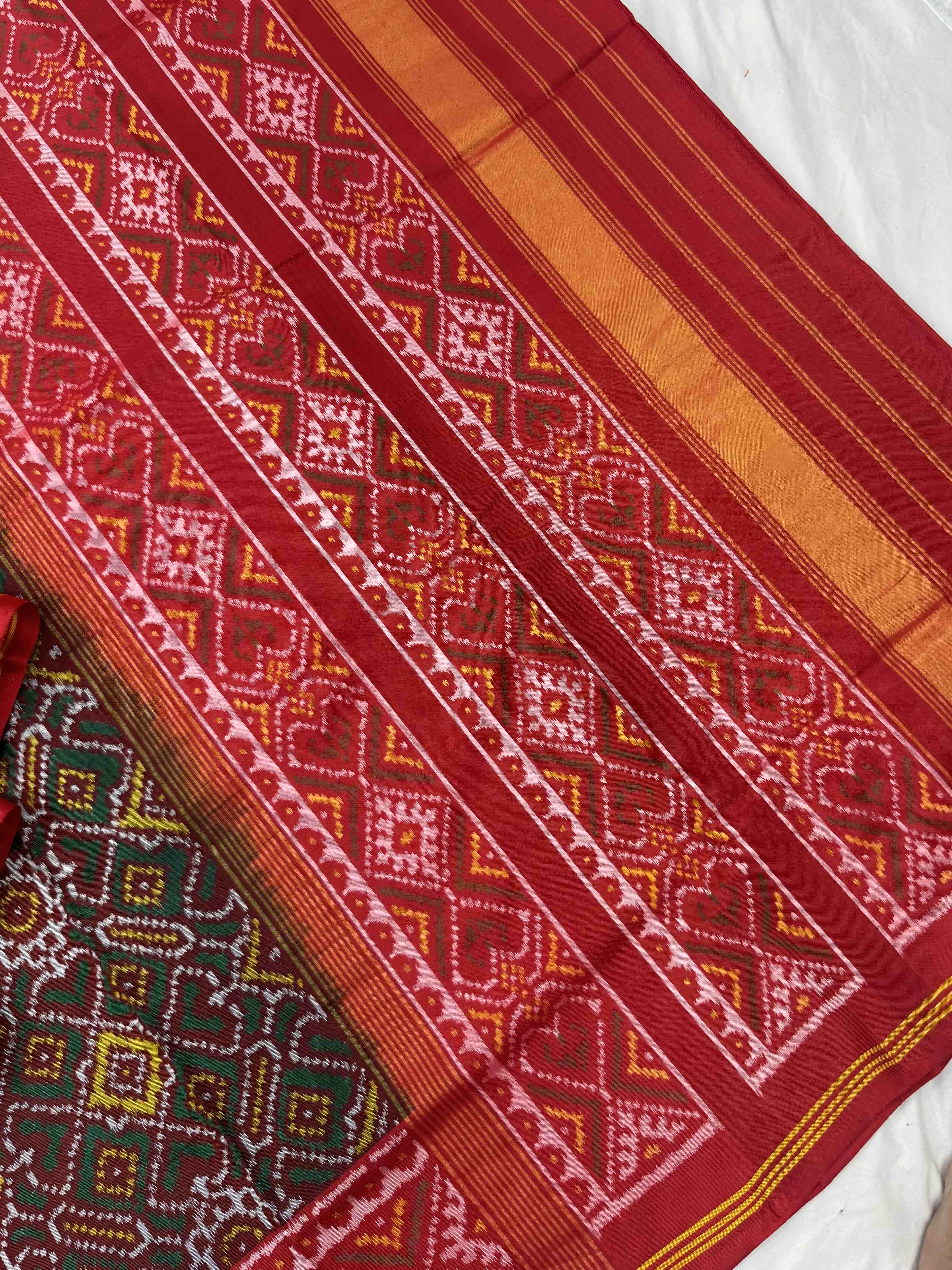 Red with green brown ManekChawk Patola Saree