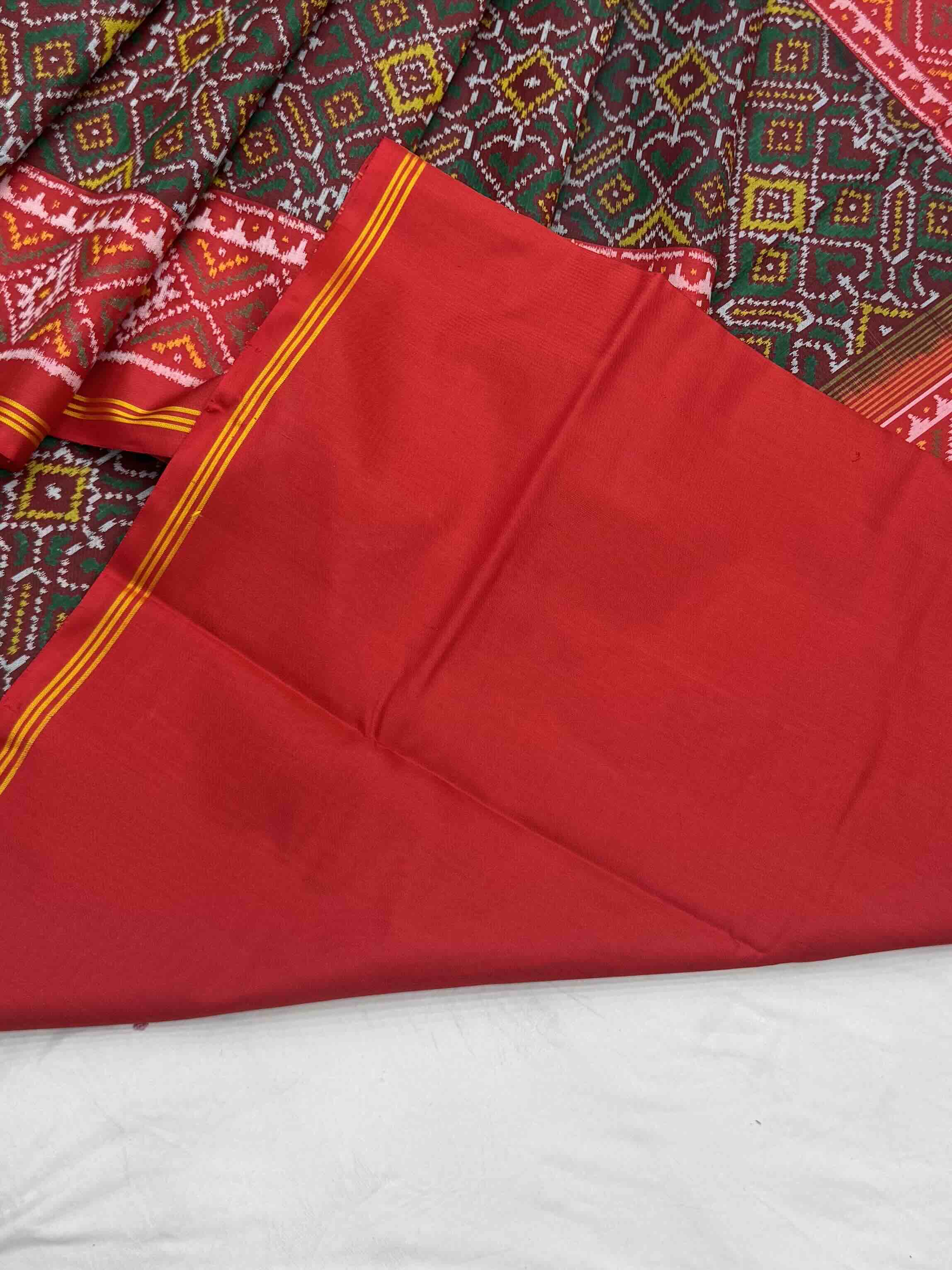 Red with green brown ManekChawk Patola Saree