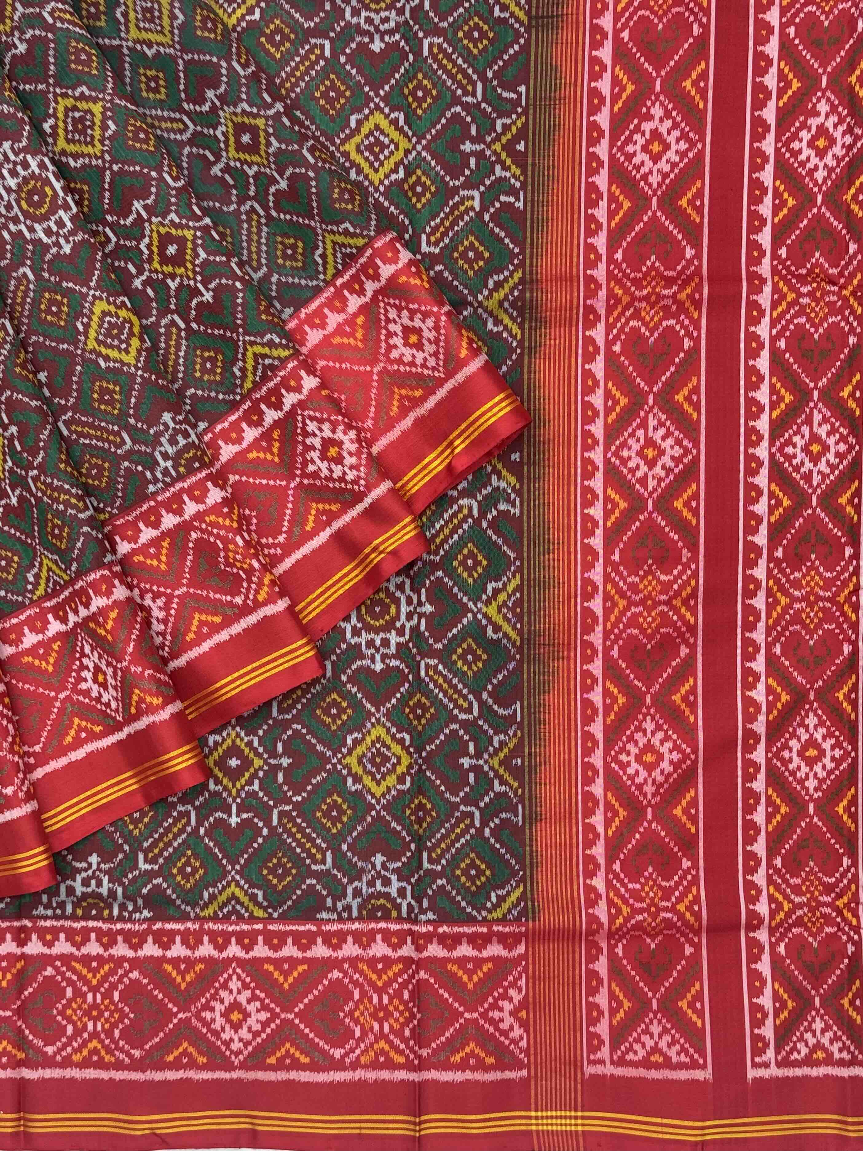 Red with green brown ManekChawk Patola Saree