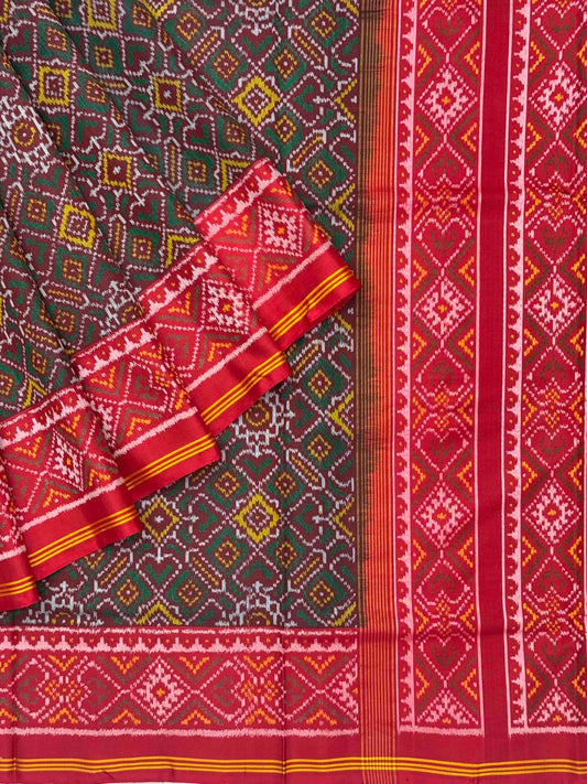 Red with green brown ManekChawk Patola Saree
