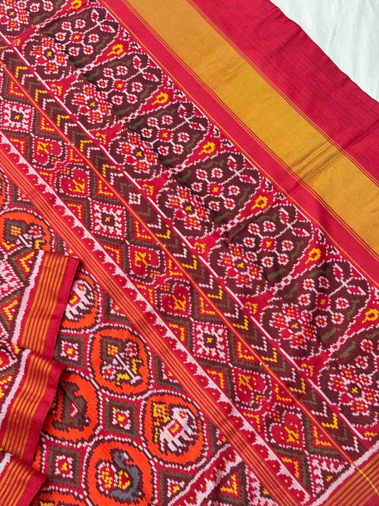 Red & Orange motif design Patola Saree