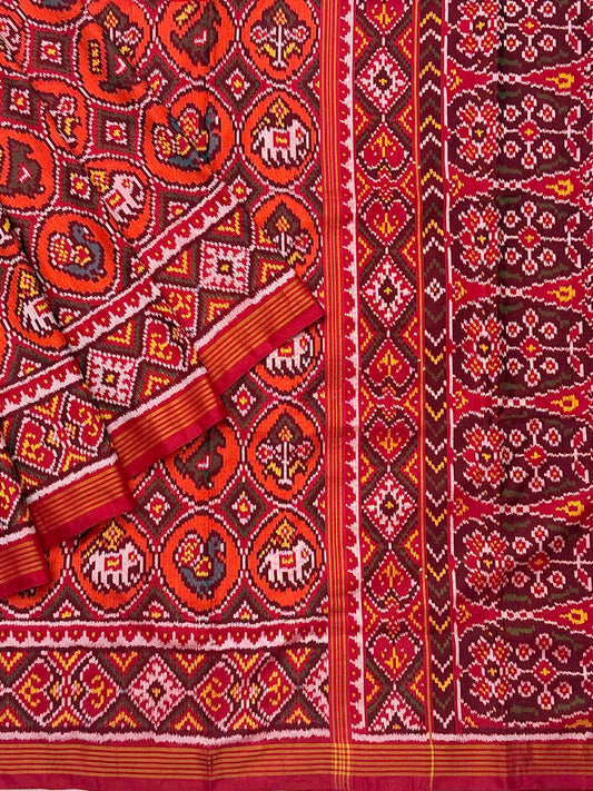 Red & Orange motif design Patola Saree