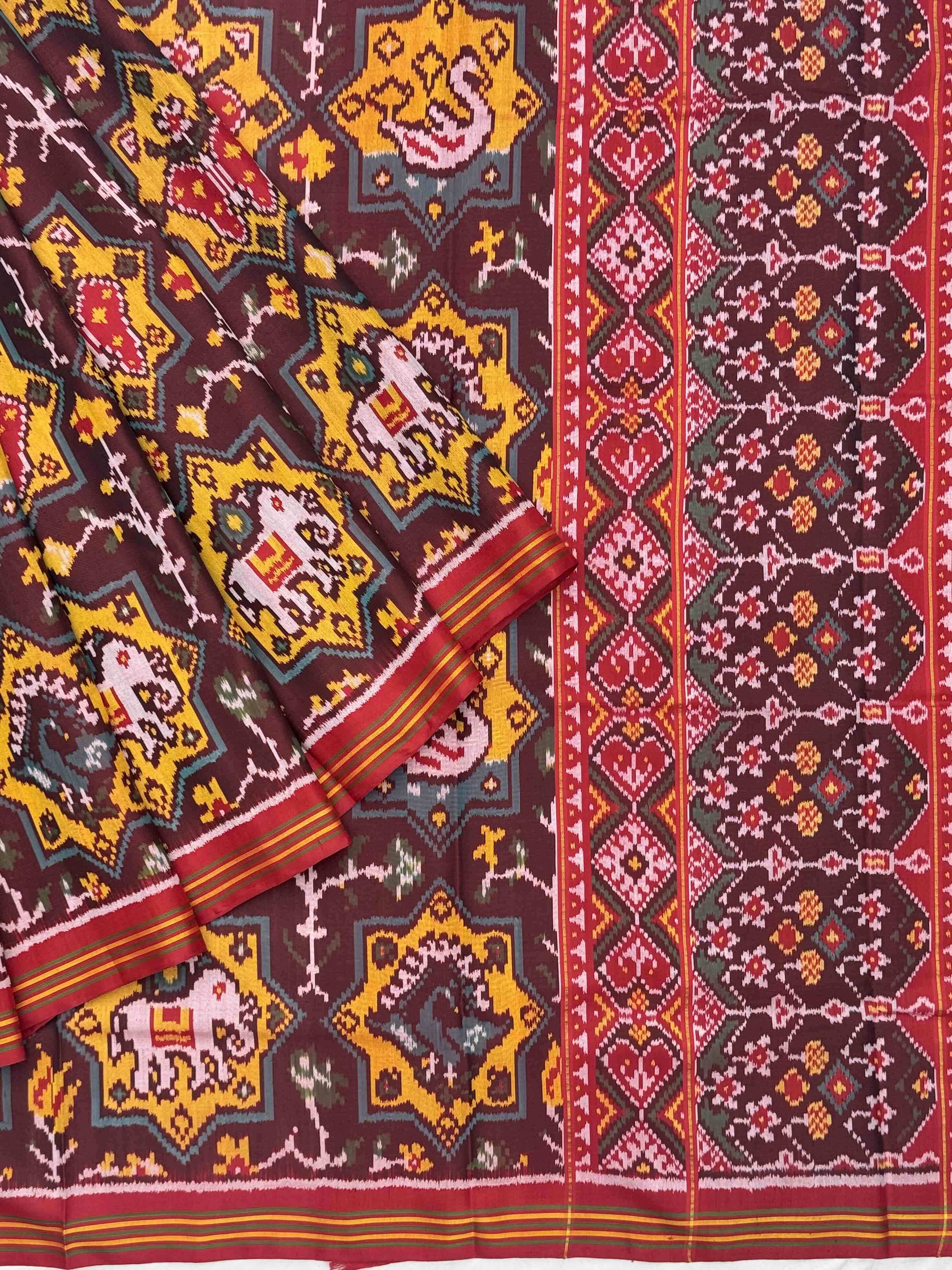 Maroon & Brown Star figure Patola Saree