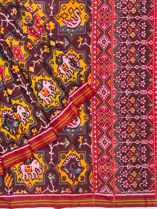 Maroon & Brown Star figure Patola Saree