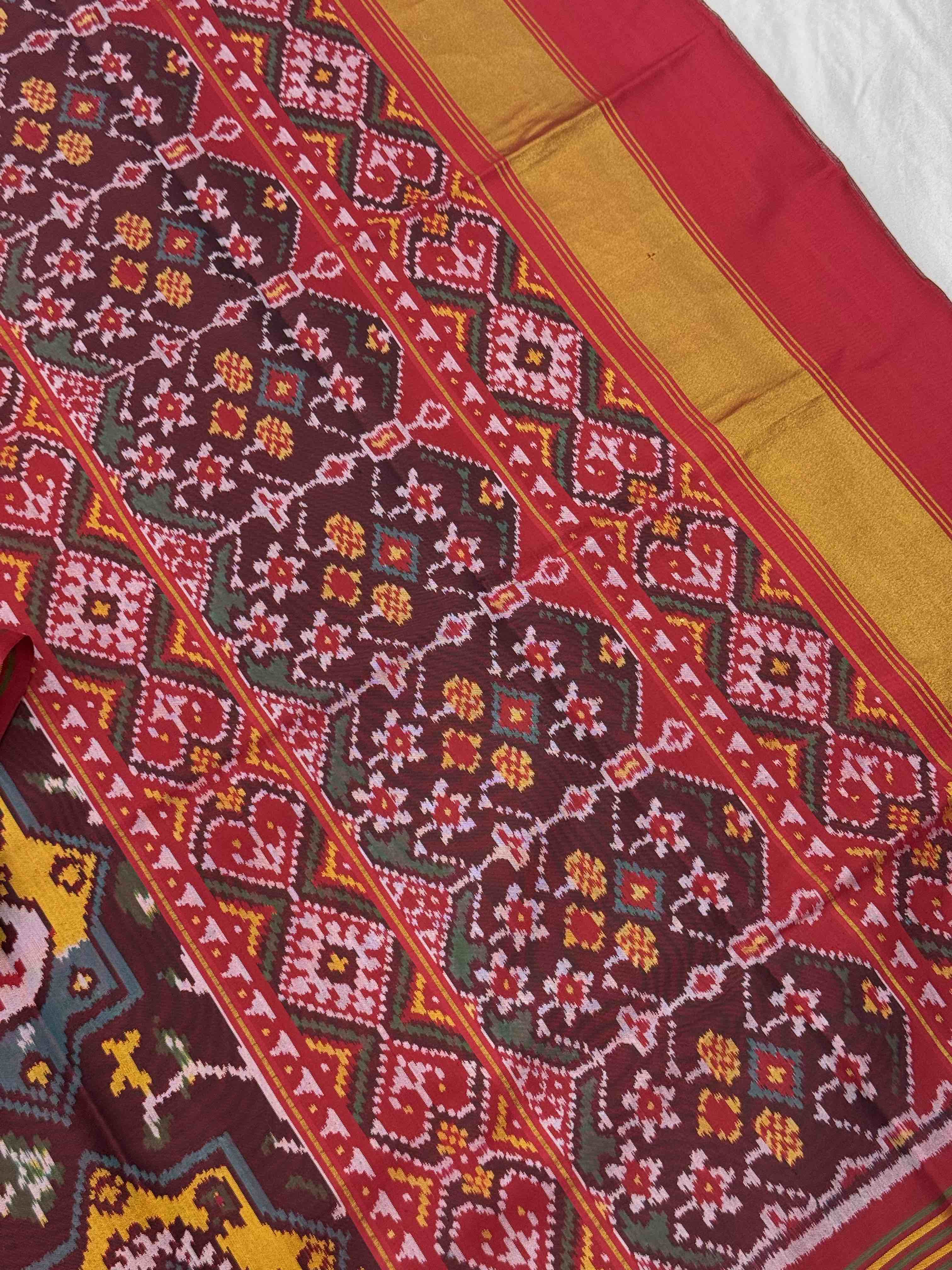 Maroon & Brown Star figure Patola Saree