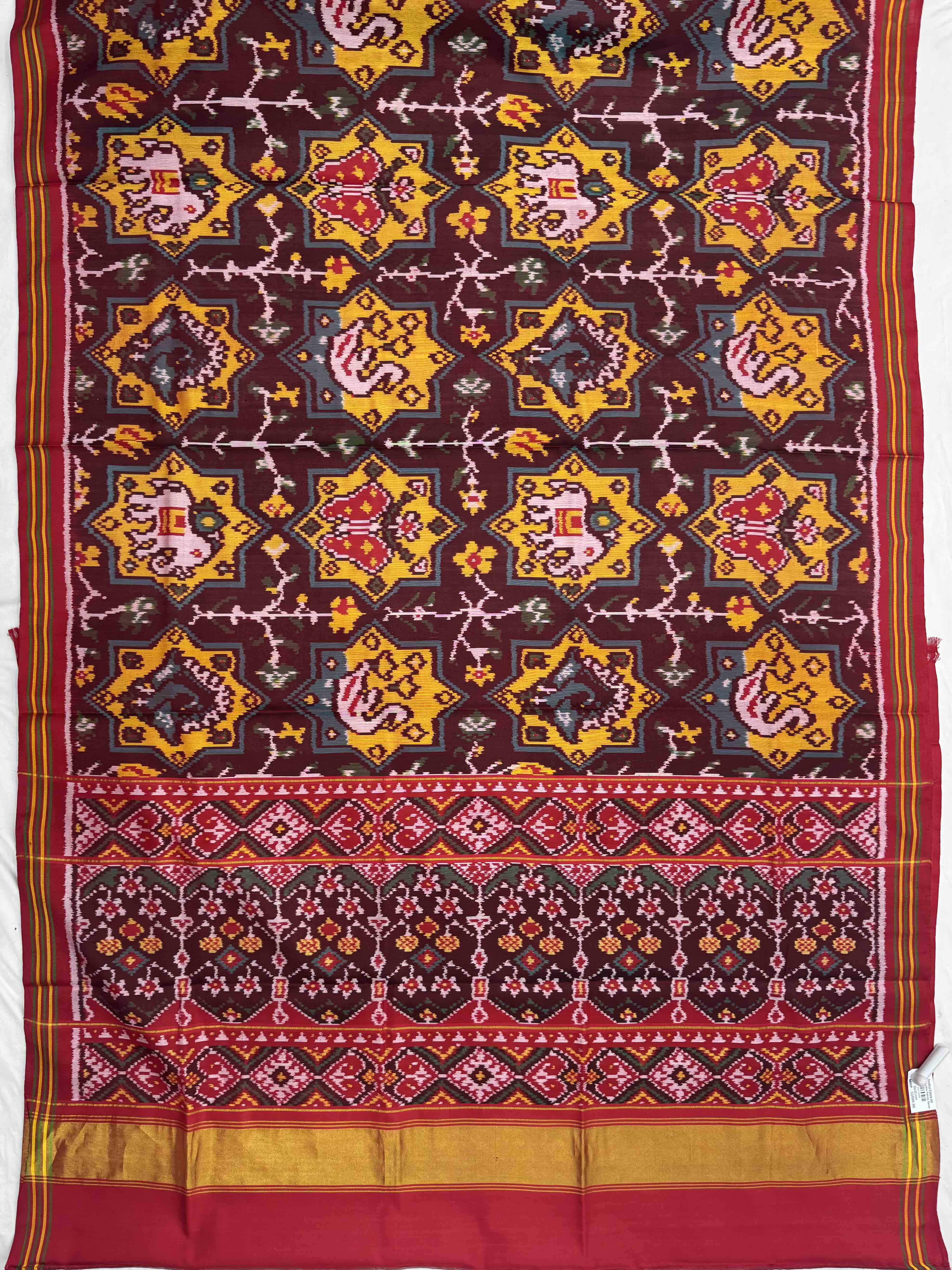 Maroon & Brown Star figure Patola Saree