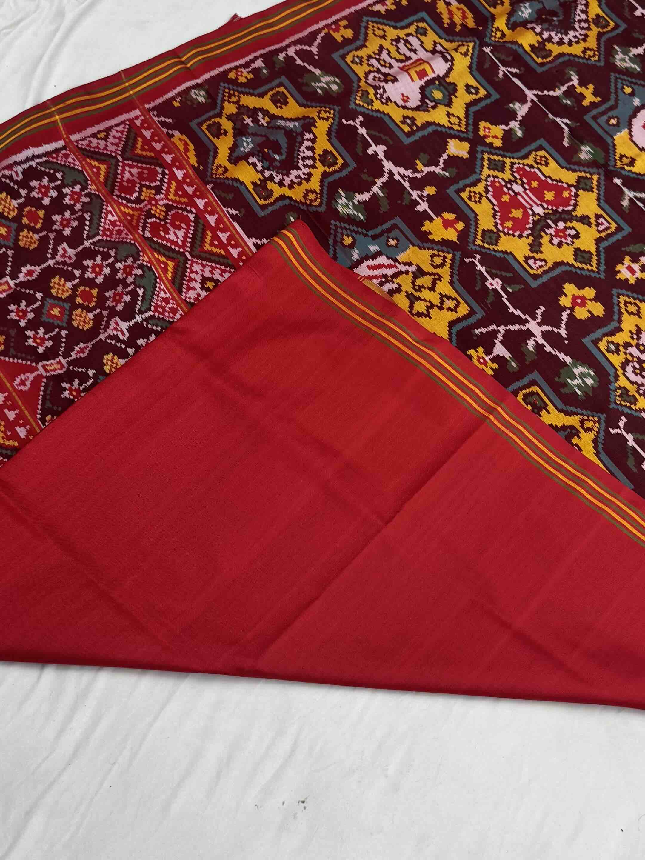 Maroon & Brown Star figure Patola Saree