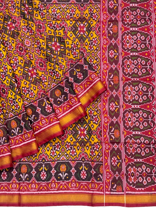 Maroon mustered navratan patola saree