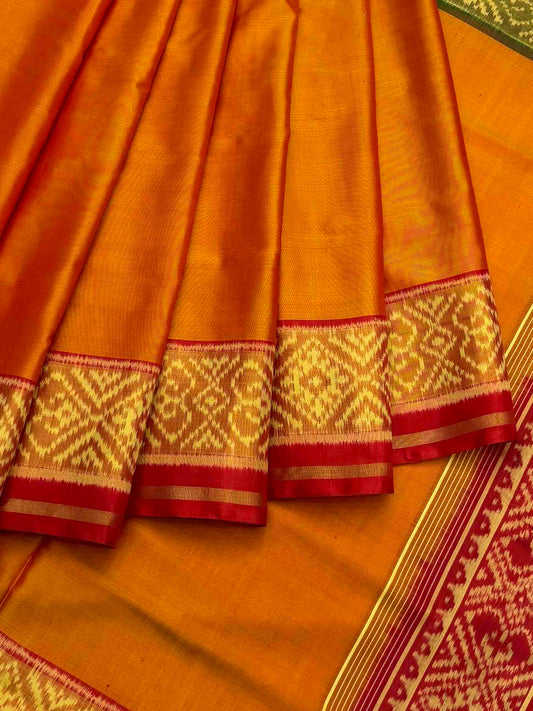 Maroon Green Musterd Ganga Jamuna plain Patola Saree