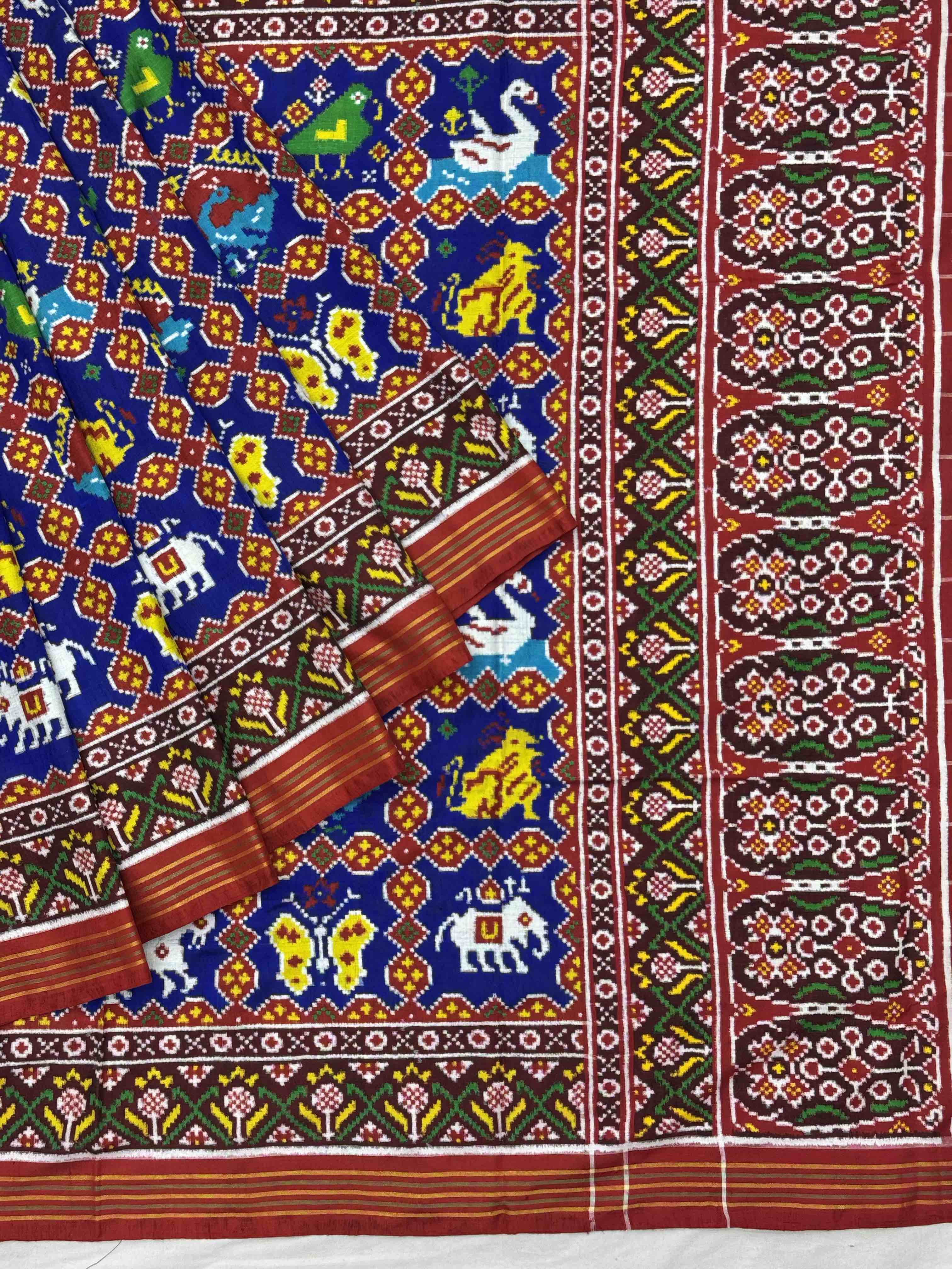 Red & Blue multi 9 figure Patan Patola