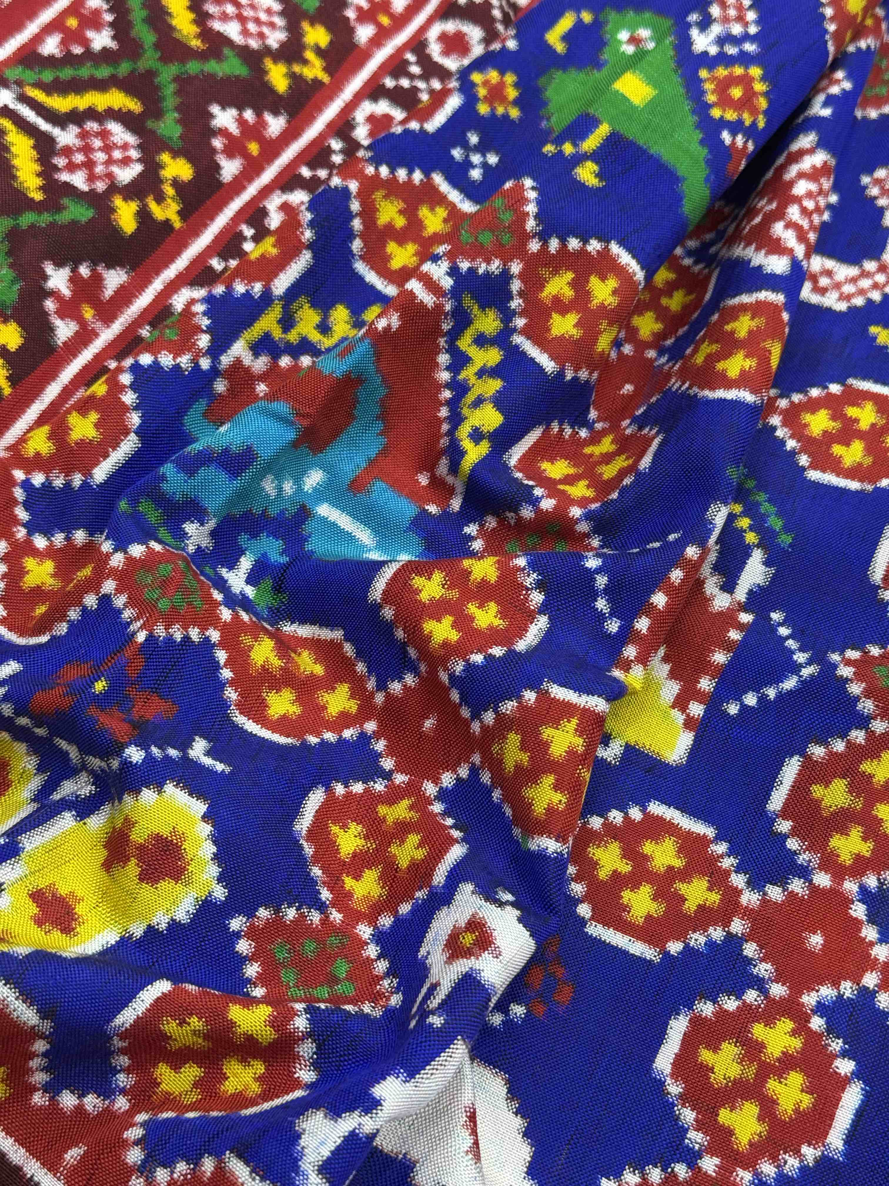 Red & Blue multi 9 figure Patan Patola