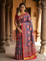 Red & Blue ambadi Hathi Patan patola