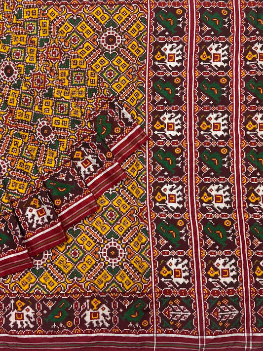 Maroon with mango yellow manekchwk Patan Patola