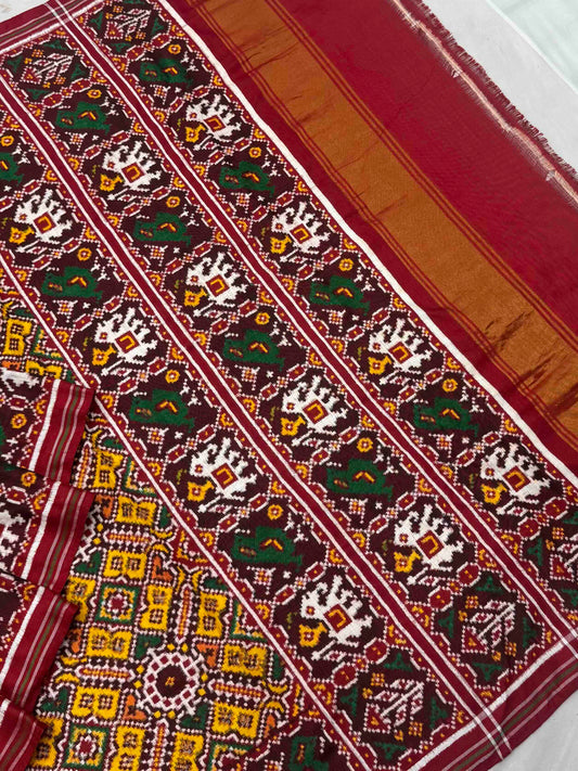 Maroon with mango yellow manekchwk Patan Patola