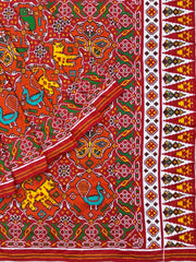 Red and orange big figures in circle Patan Patola Saree
