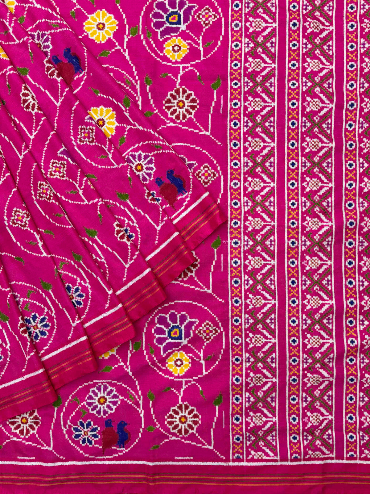 Neon Pink couple bird with Flower Patan Patola