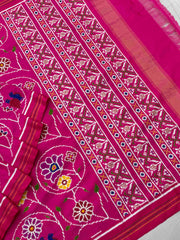 Neon Pink couple bird with Flower Patan Patola