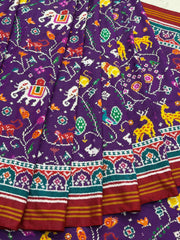 Red & Purple Jungle Figures Patan Patola Saree