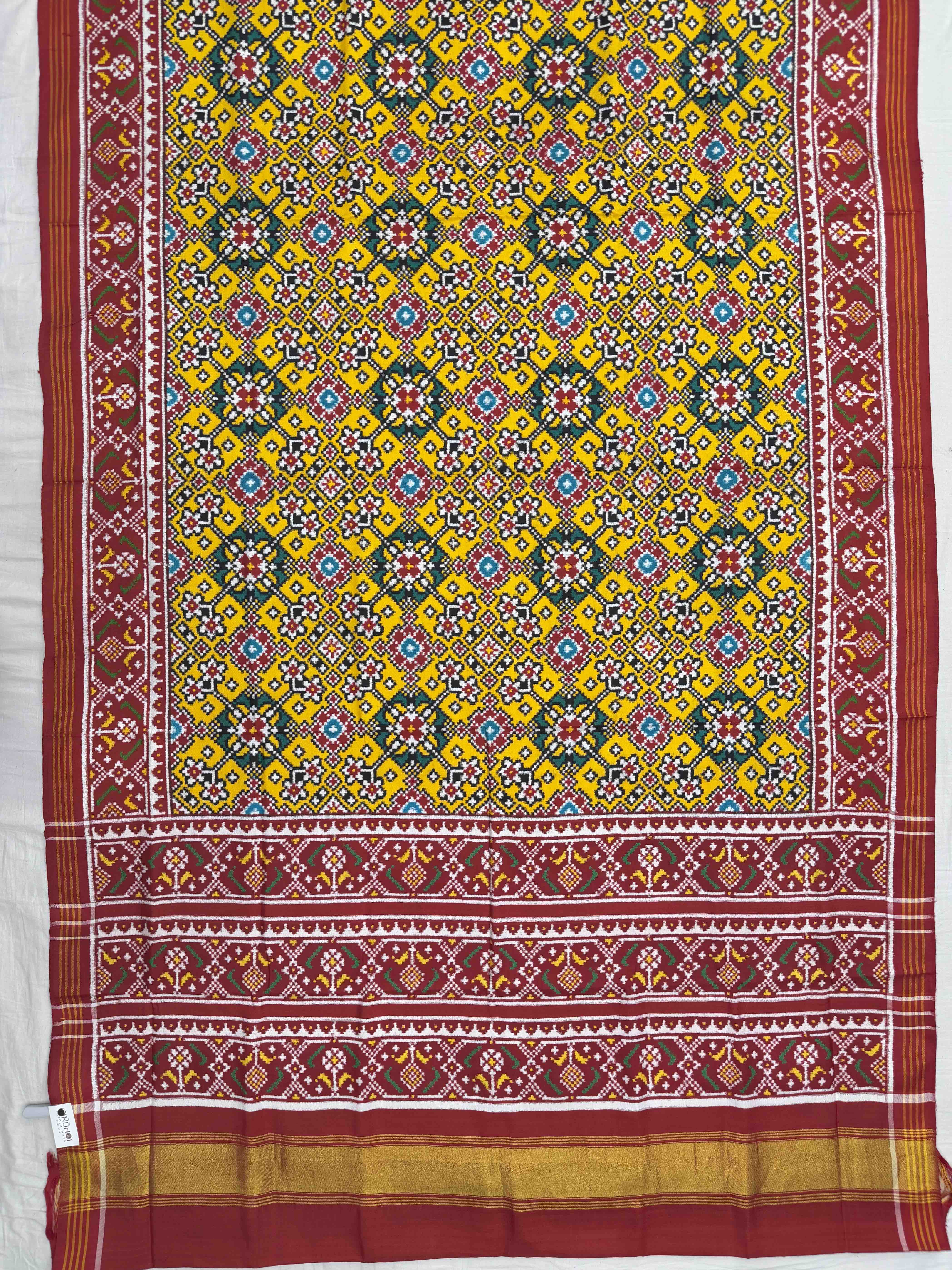 red & lemon navratan Patan Patola Saree