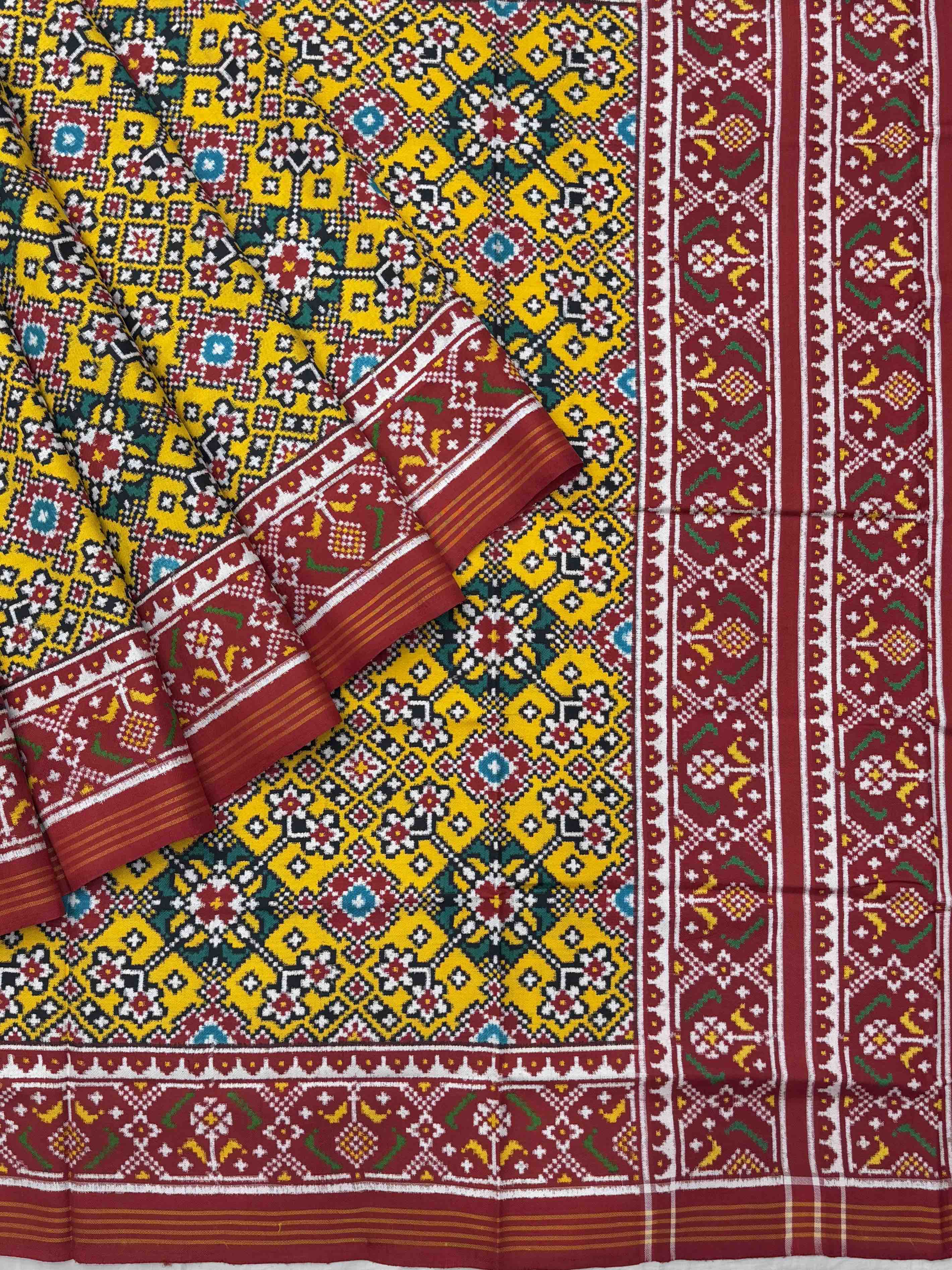 red & lemon navratan Patan Patola Saree