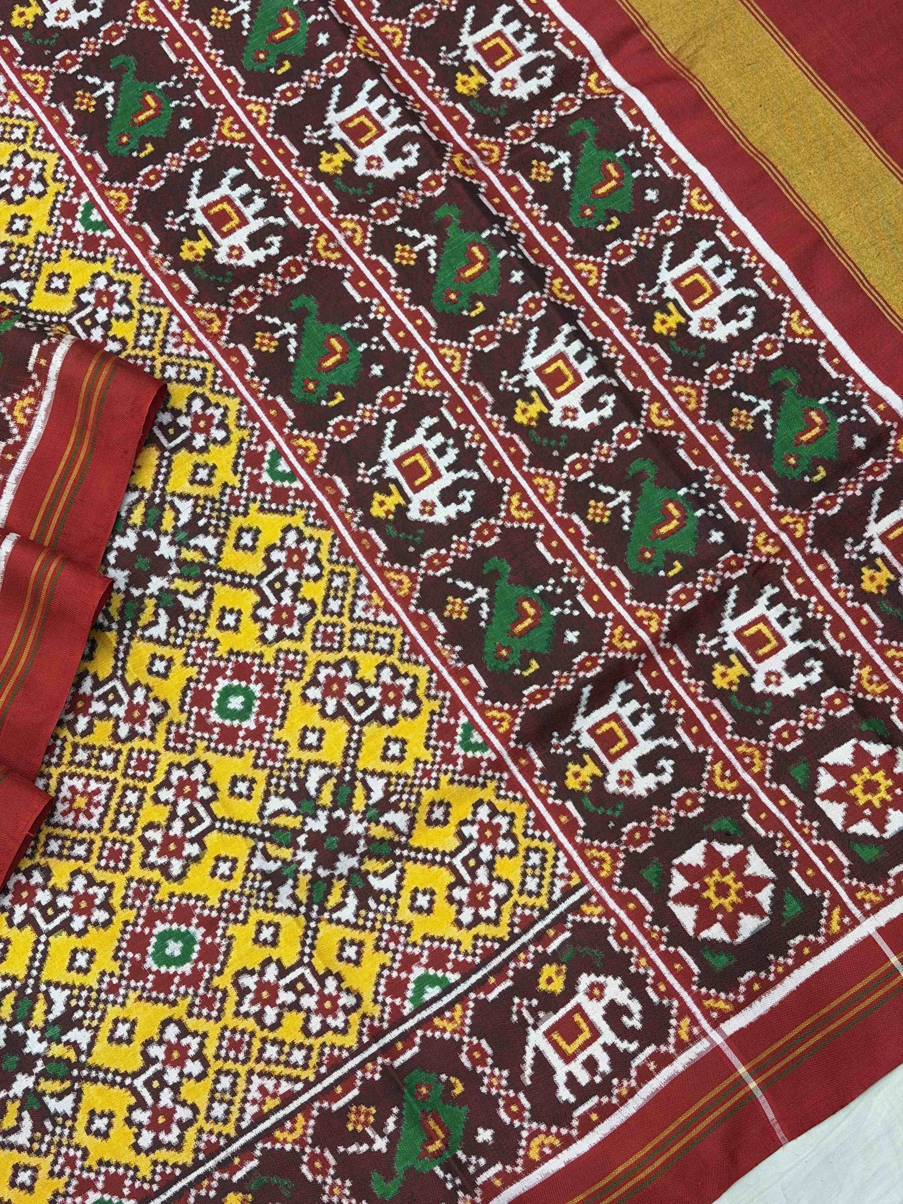 Maroon & Haldi yellow navratan Patan Patola Saree