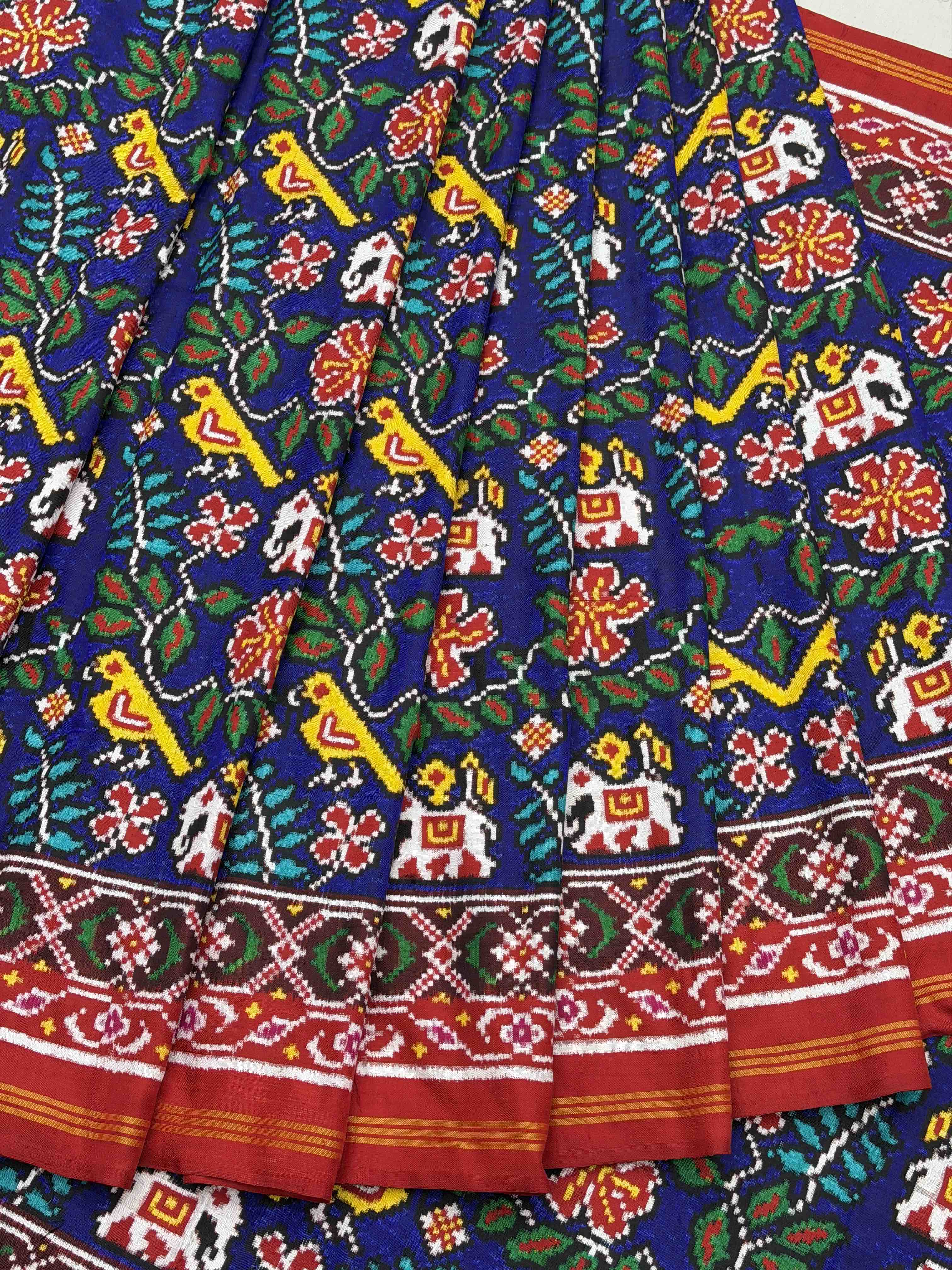 Red & Blue Narikunj with leaves Patan Patola