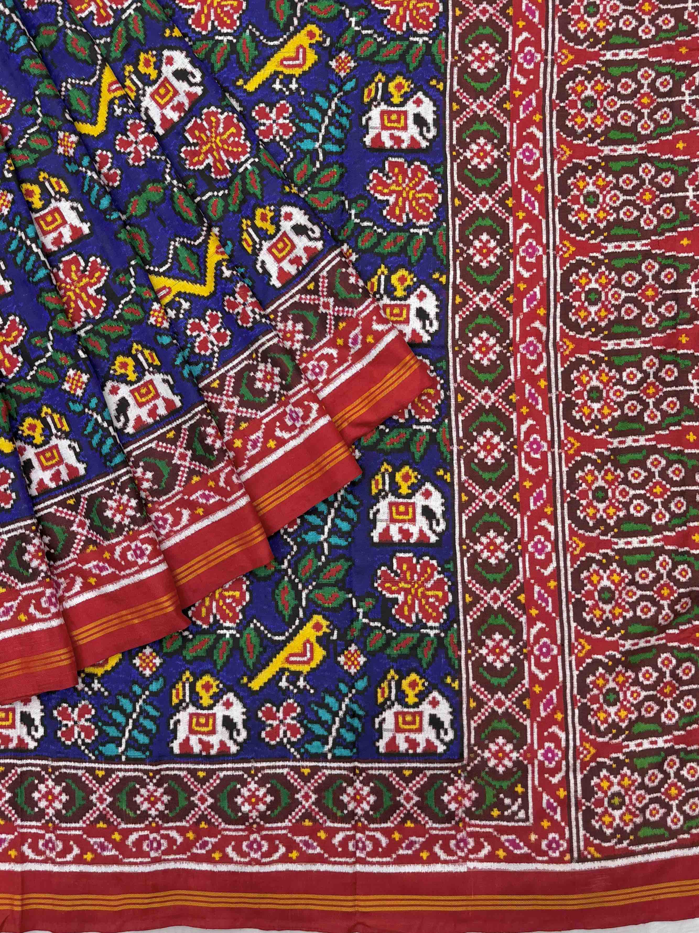 Red & Blue Narikunj with leaves Patan Patola