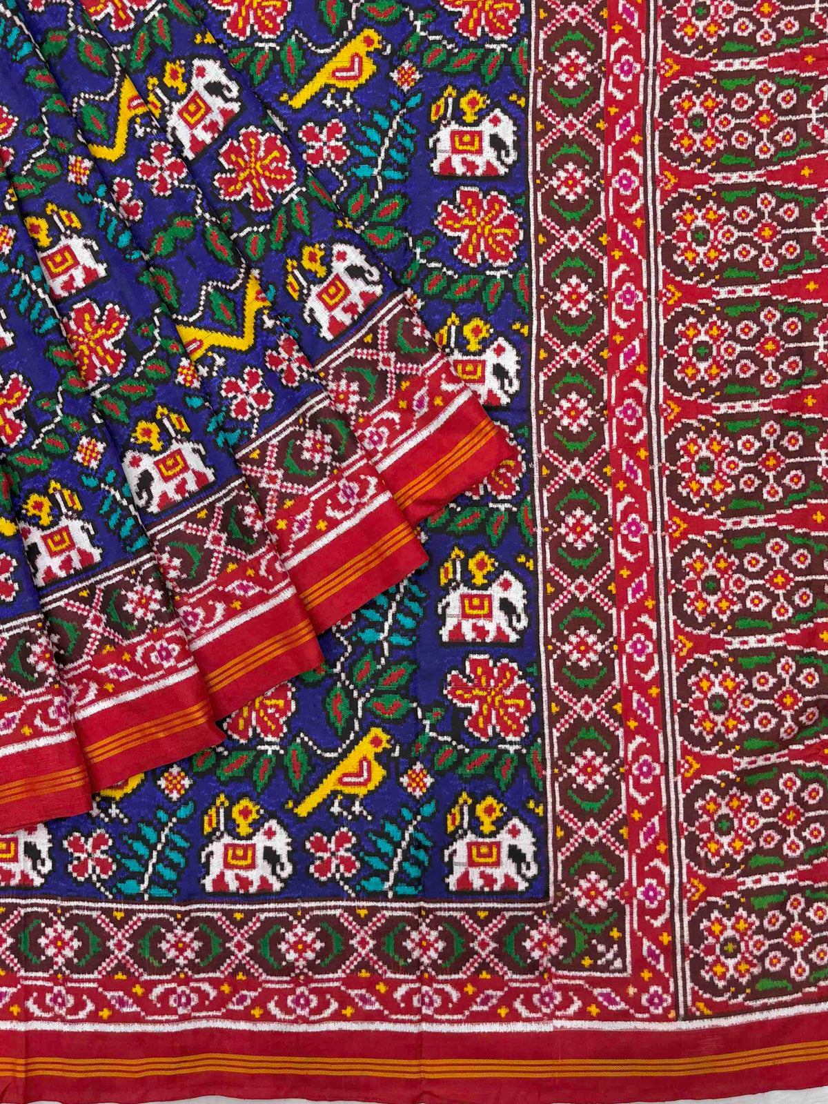 Red & Blue Narikunj with leaves Patan Patola