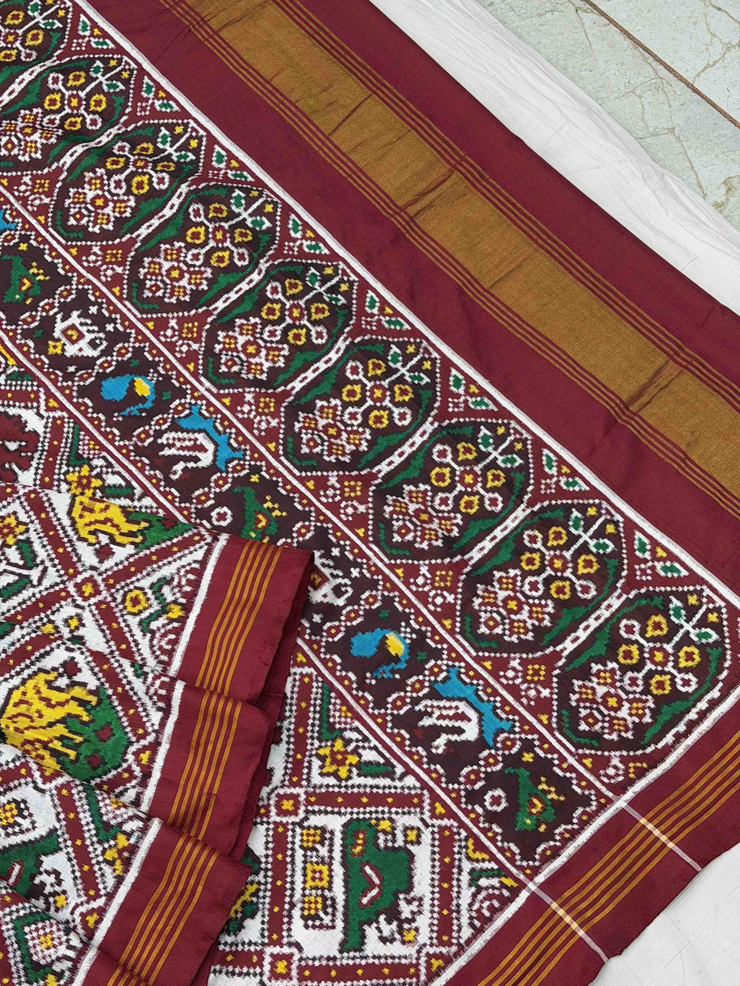 Red & white 8 figure Patan Patola Saree