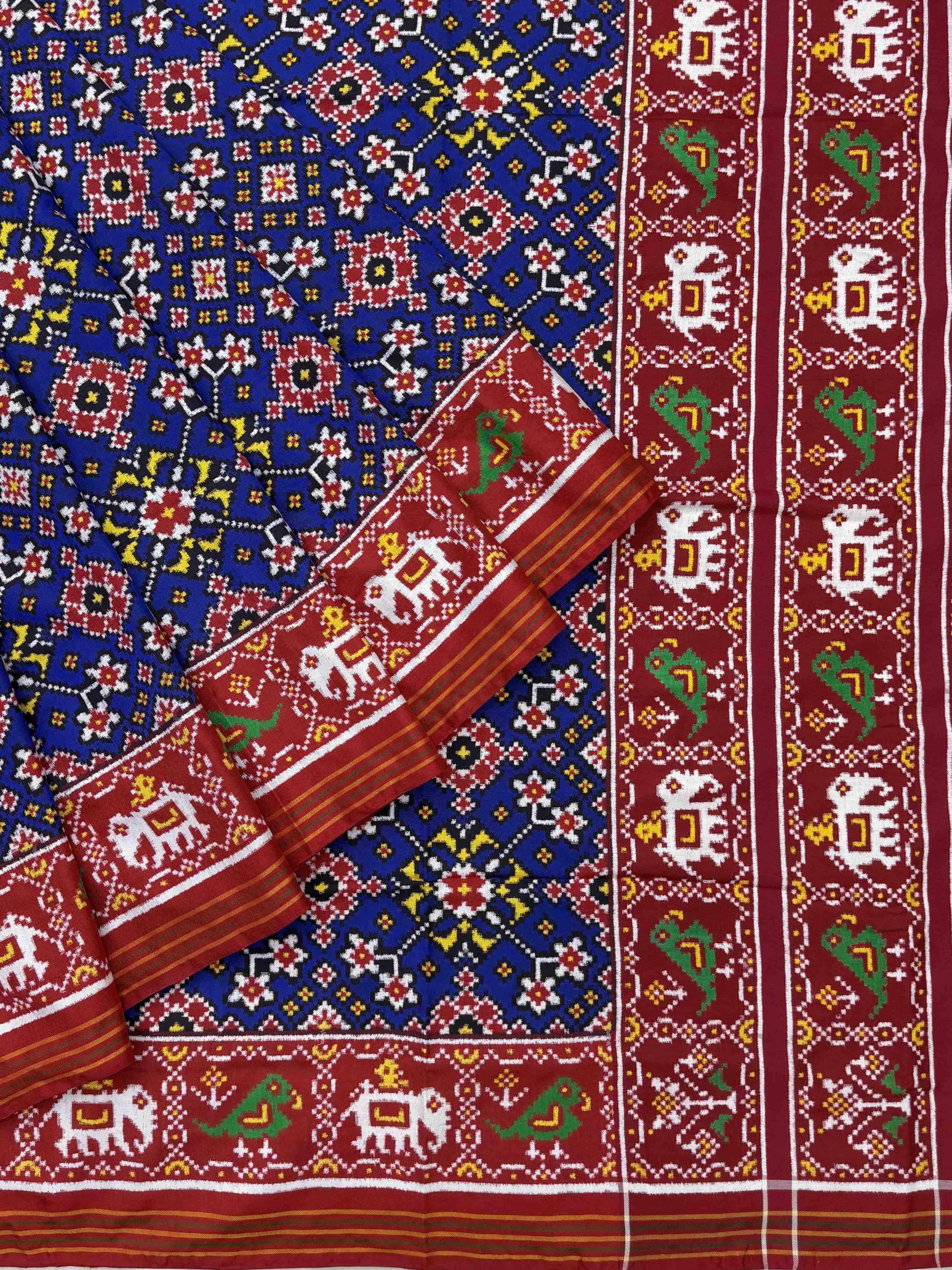 Red & Blue navaratn with narikunj Patan Patola