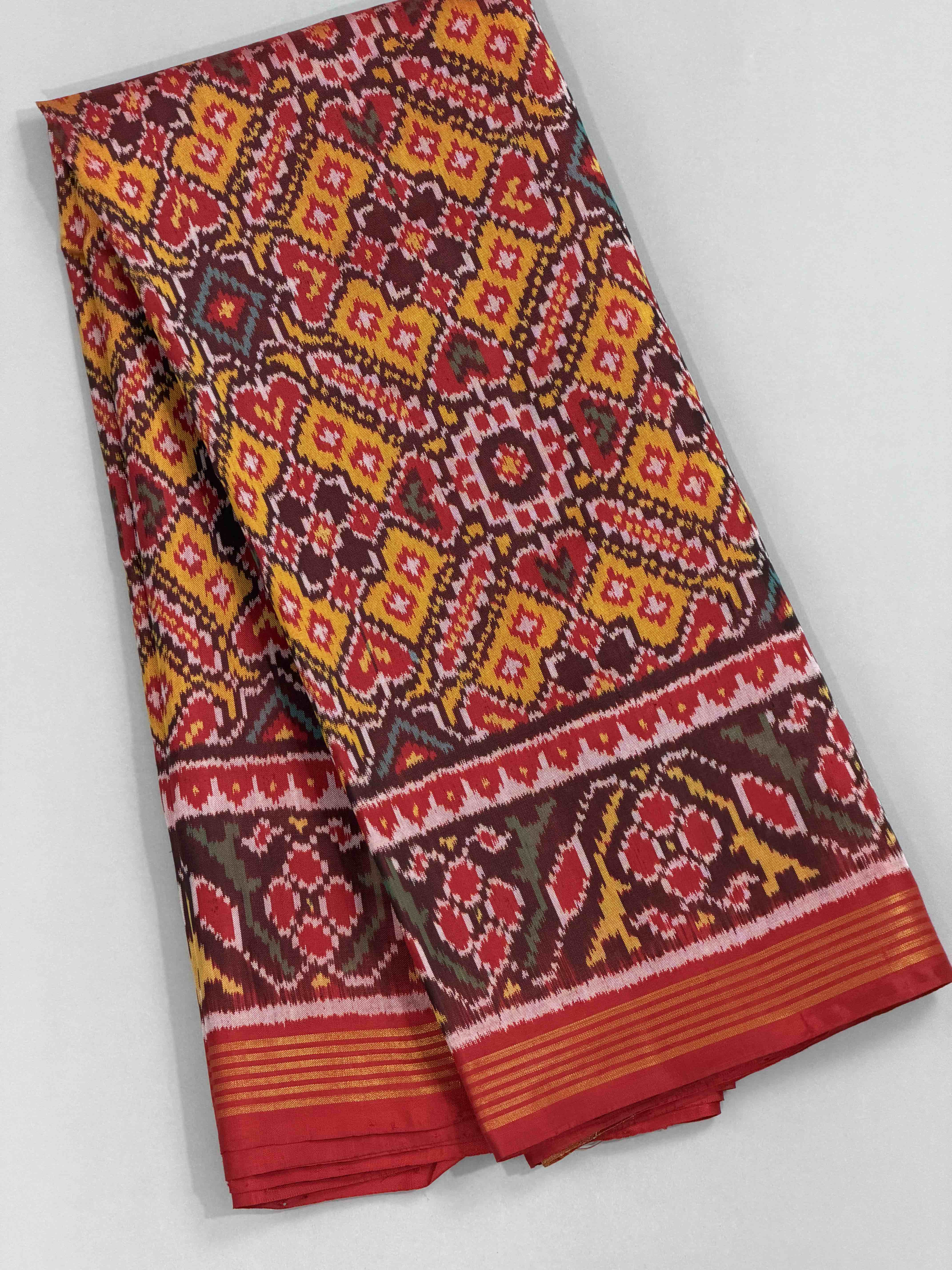 Red & musterd Manekchawk Patola Saree